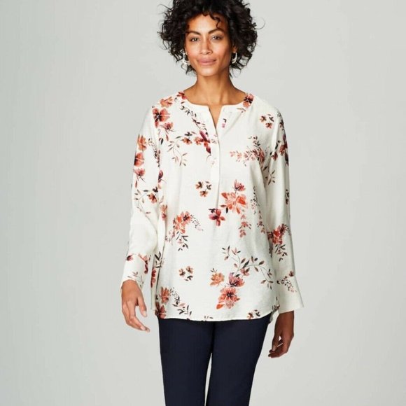 J. Jill Tops - J. Jill Floral Tunic Pullover Top Ivory Red Women's Size Medium H10277